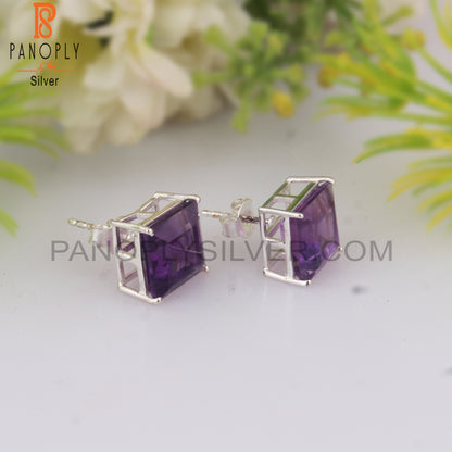 Designer Amethyst Square Shape 925 Silver Studs Earrings