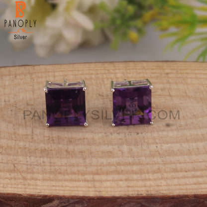 Designer Amethyst Square Shape 925 Silver Studs Earrings