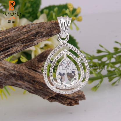 Crystal Quartz & White Topaz 925 Sterling Silver Pendant