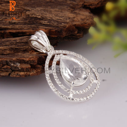 Crystal Quartz & White Topaz 925 Sterling Silver Pendant