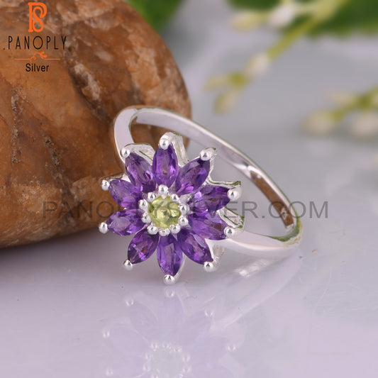 Amethyst & Peridot 925 Stamp Sterling Silver Ring