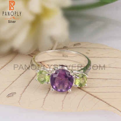 Peridot & Amethyst 925 Sterling Silver Ring