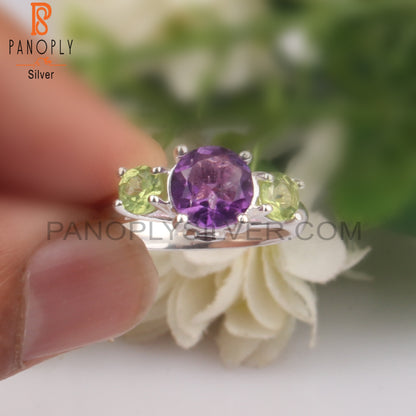 Peridot & Amethyst 925 Sterling Silver Ring