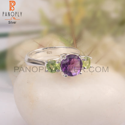 Peridot & Amethyst 925 Sterling Silver Ring