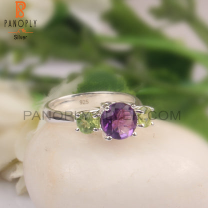 Peridot & Amethyst 925 Sterling Silver Ring