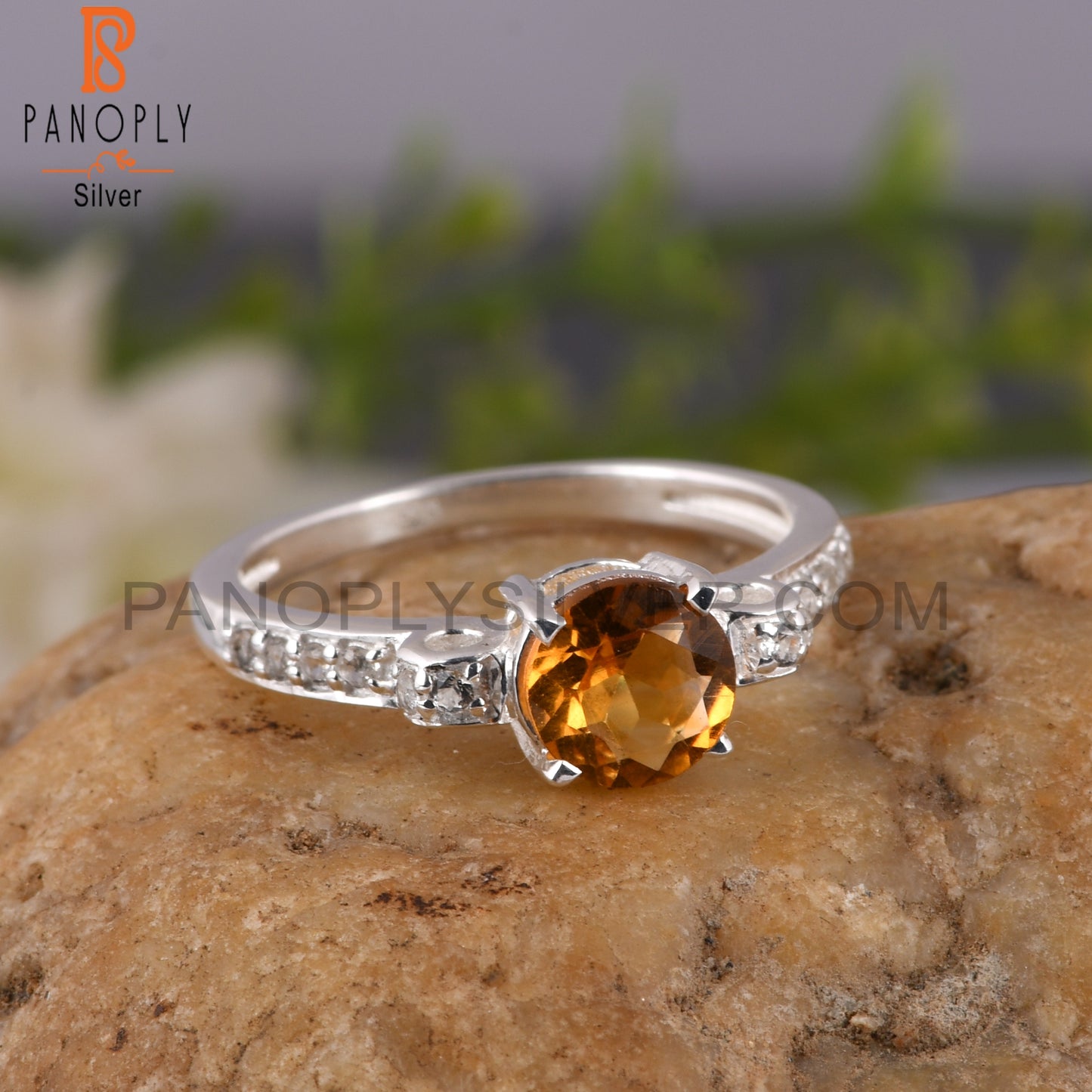 Citrine & White Topaz 925 Sterling Silver Ring For Gift