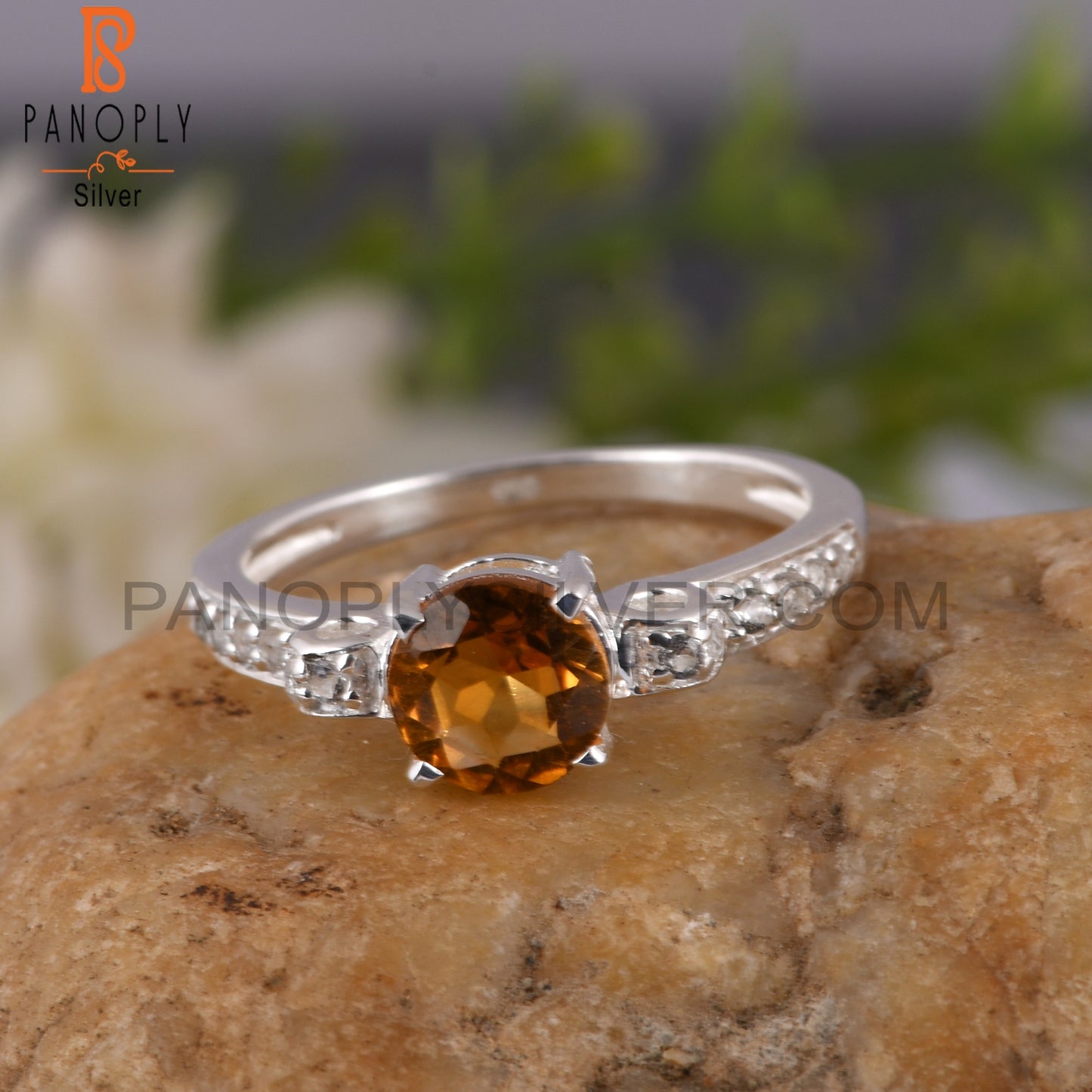 Citrine & White Topaz 925 Sterling Silver Ring For Gift