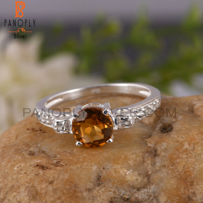 Citrine & White Topaz 925 Sterling Silver Ring For Gift