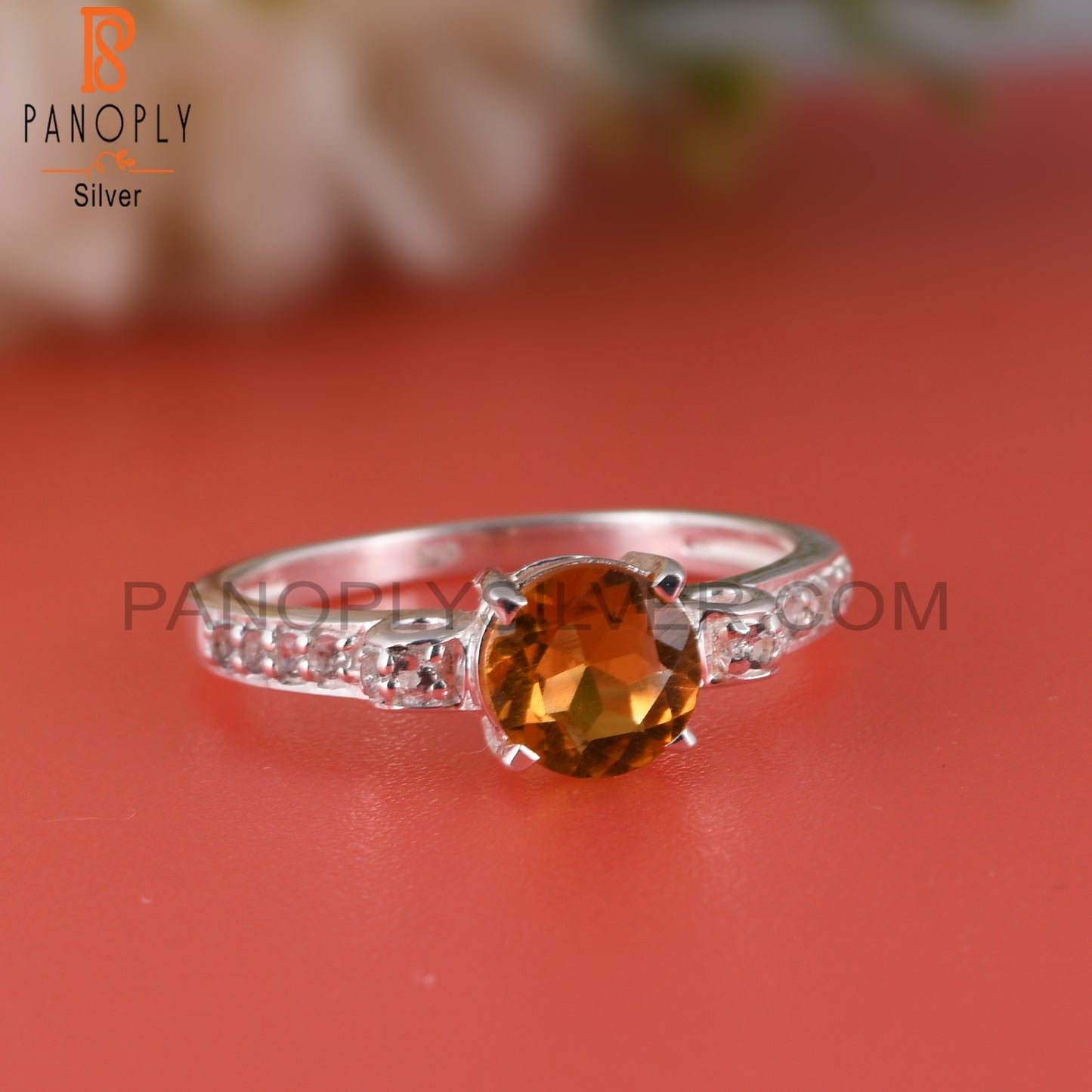 Citrine & White Topaz 925 Sterling Silver Ring For Gift