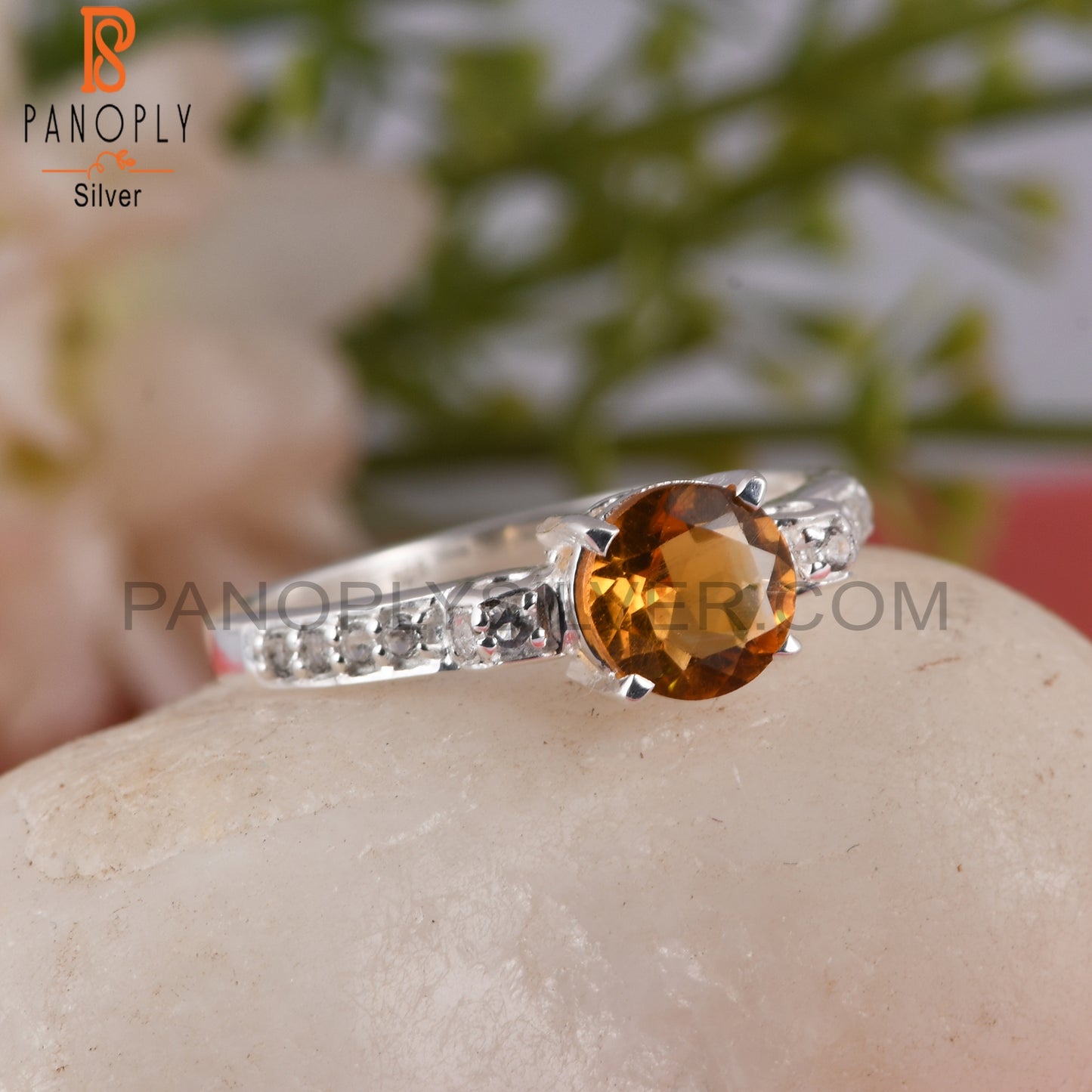 Citrine & White Topaz 925 Sterling Silver Ring For Gift