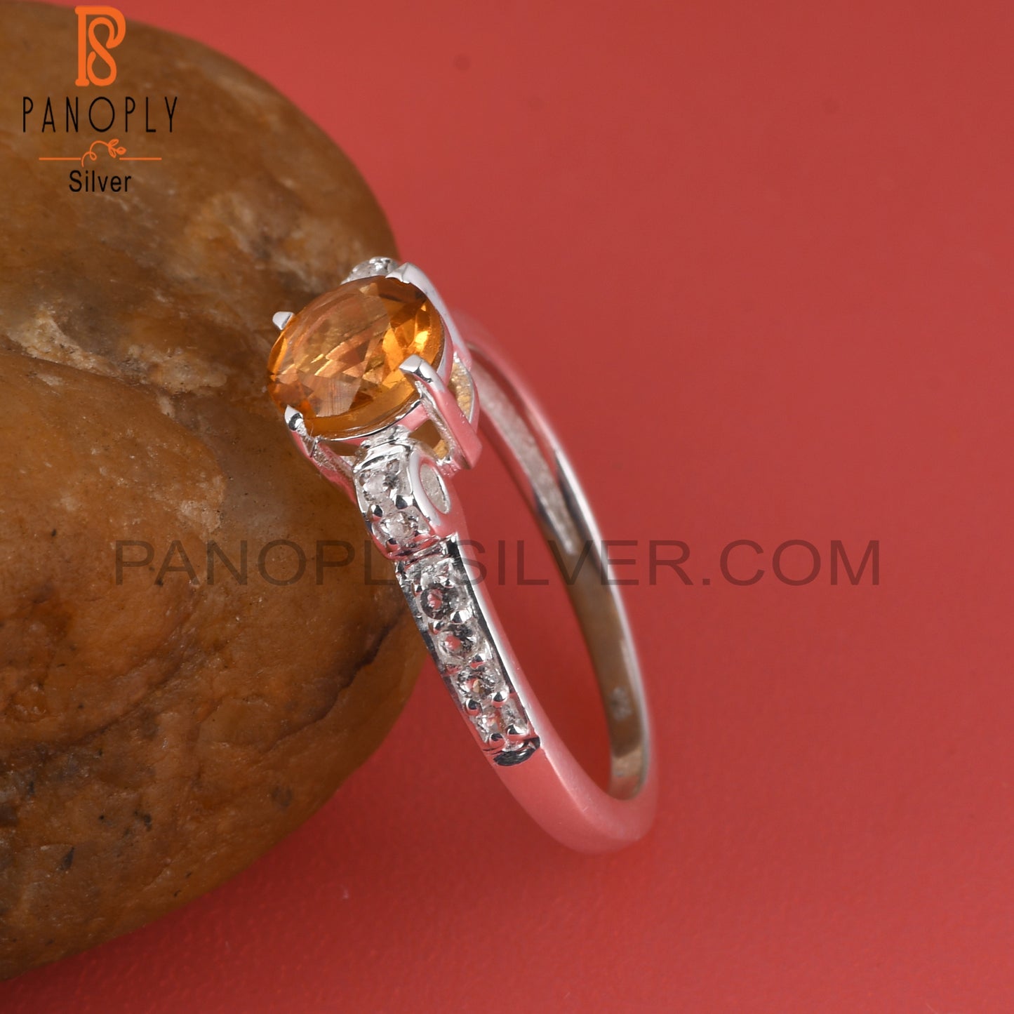 Citrine & White Topaz 925 Sterling Silver Ring For Gift