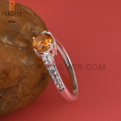 Citrine & White Topaz 925 Sterling Silver Ring For Gift