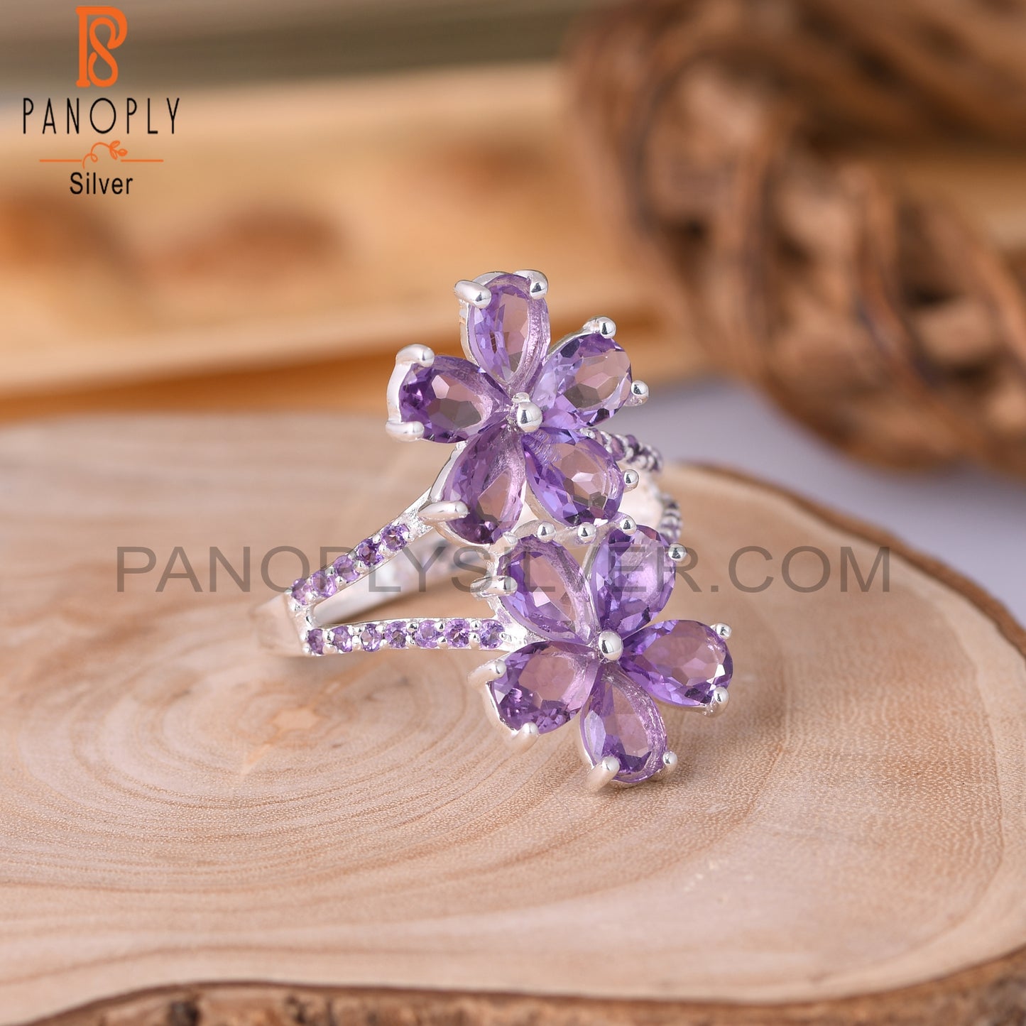 Amethyst 925 Sterling Silver Flower Ring
