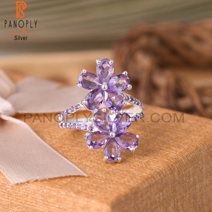 Amethyst 925 Sterling Silver Flower Ring