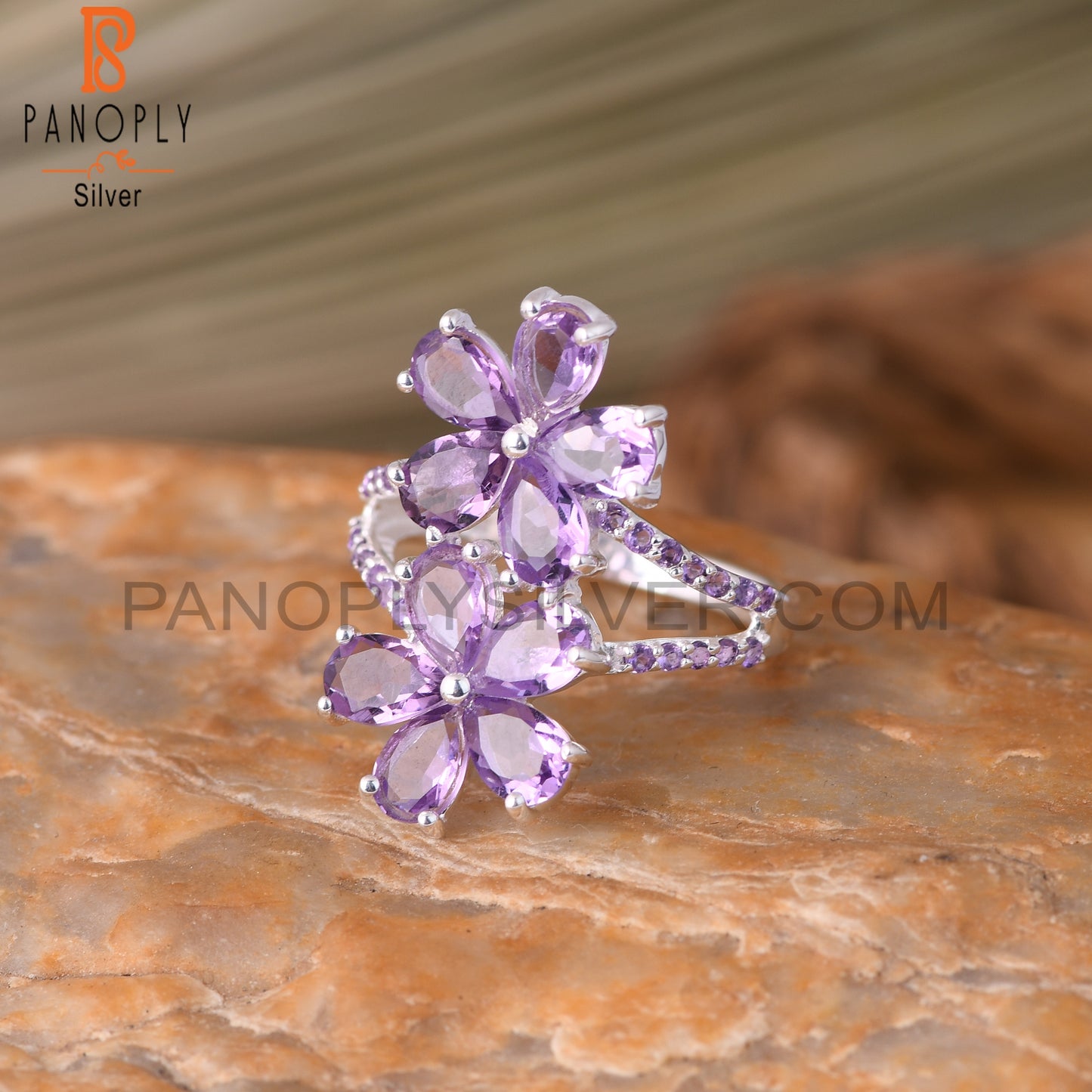 Amethyst 925 Sterling Silver Flower Ring