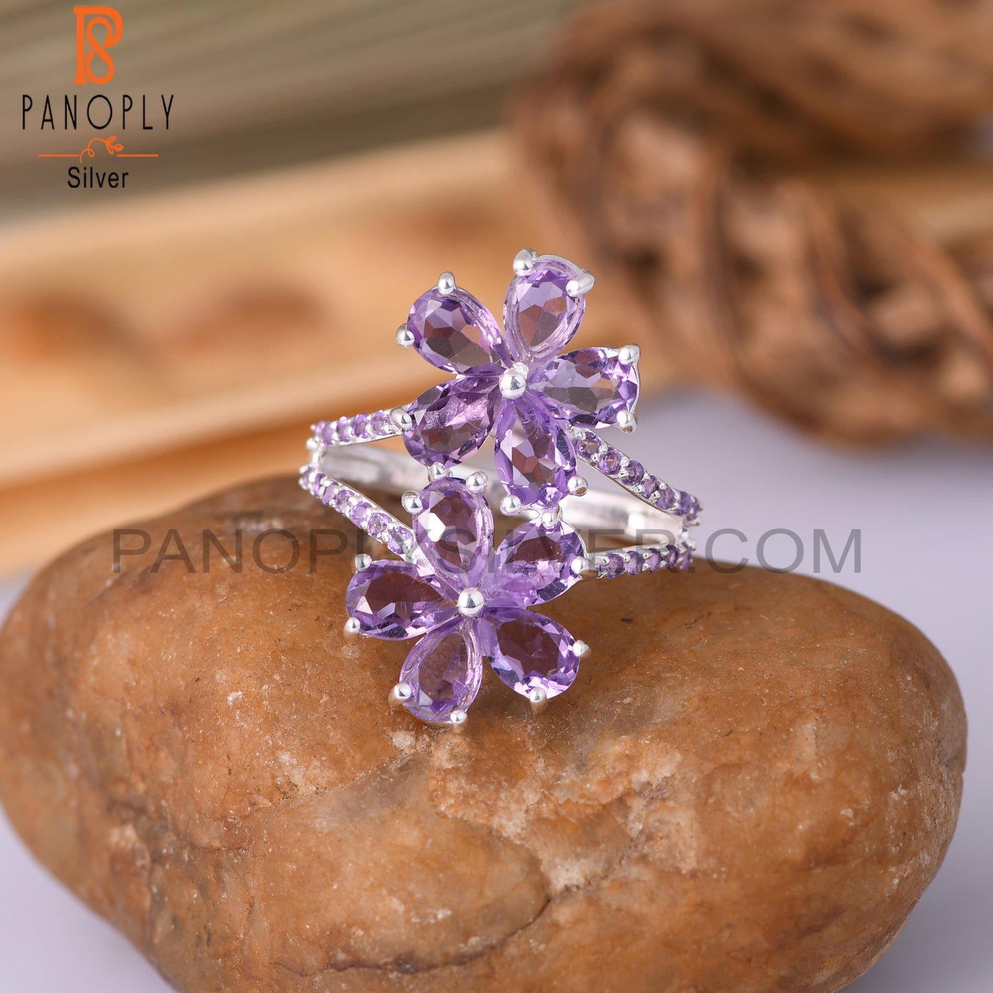 Amethyst 925 Sterling Silver Flower Ring