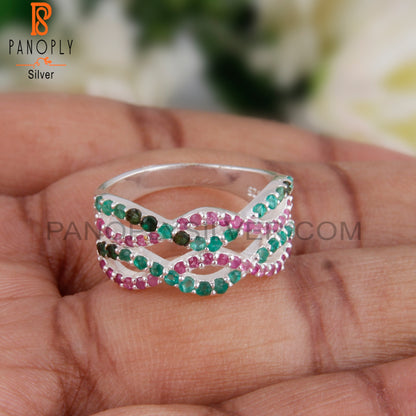 Emerald & Ruby 925 Sterling Silver Infinity Ring