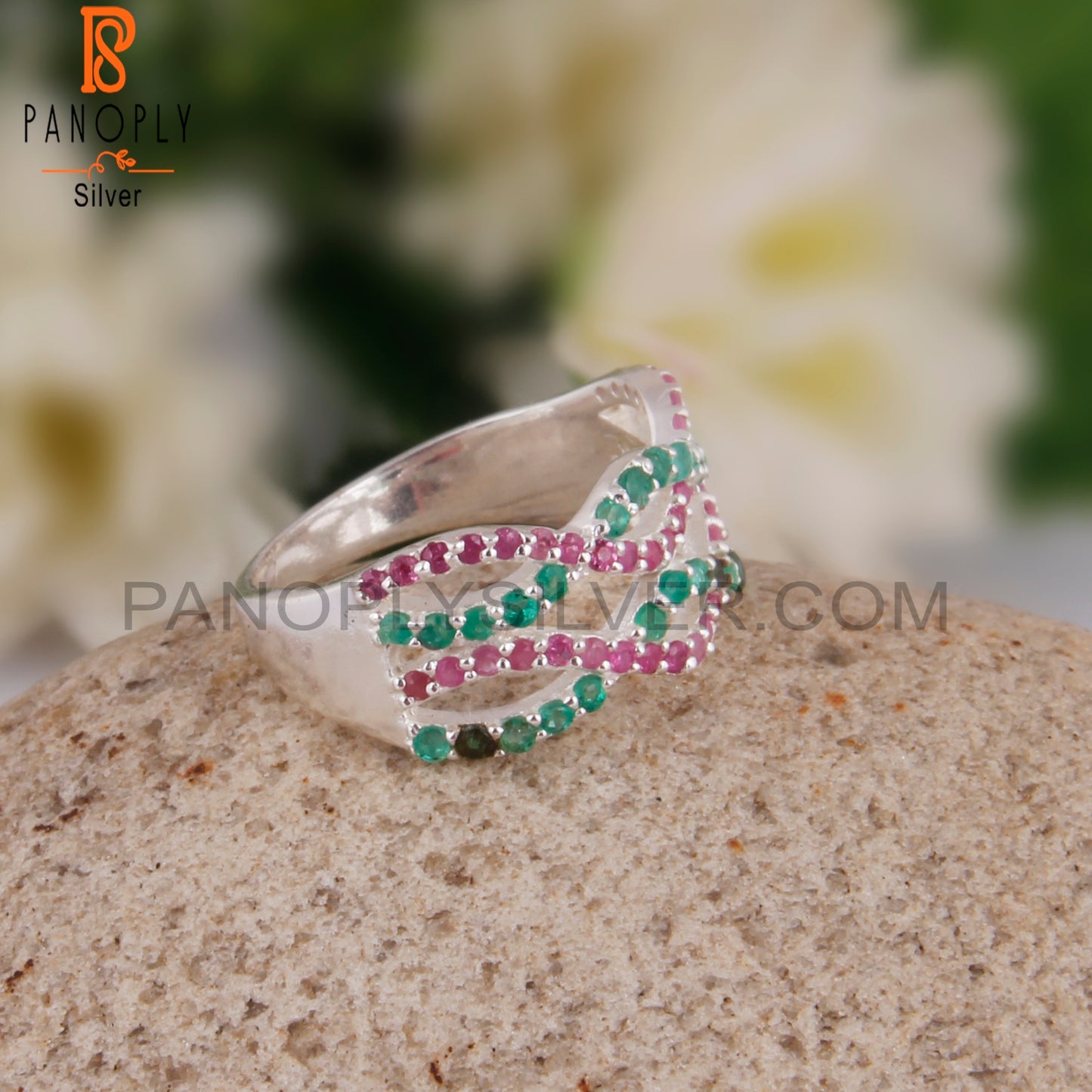Emerald & Ruby 925 Sterling Silver Infinity Ring