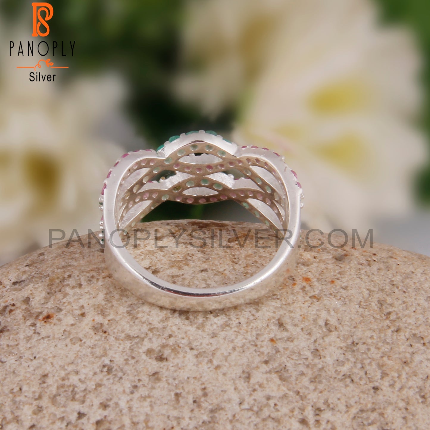 Emerald & Ruby 925 Sterling Silver Infinity Ring