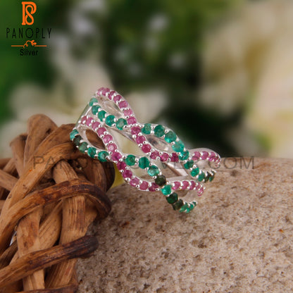 Emerald & Ruby 925 Sterling Silver Infinity Ring