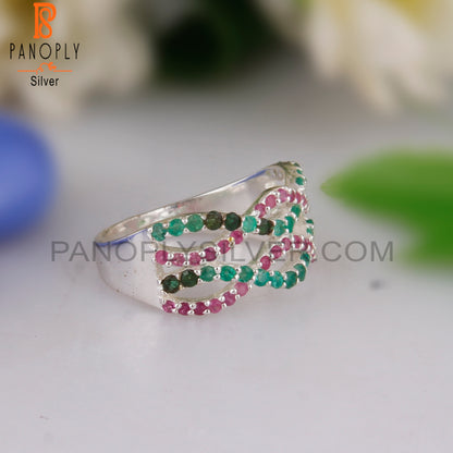 Emerald & Ruby 925 Sterling Silver Infinity Ring
