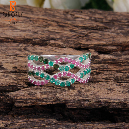 Emerald & Ruby 925 Sterling Silver Infinity Ring