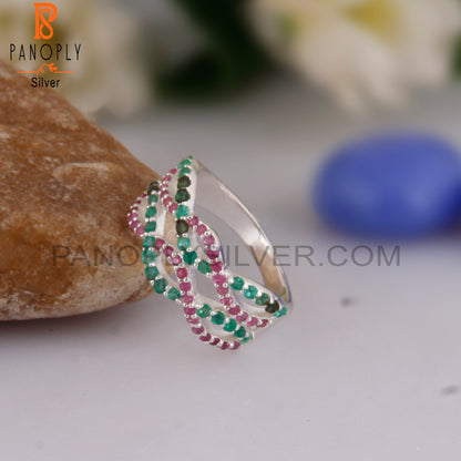 Emerald & Ruby 925 Sterling Silver Infinity Ring