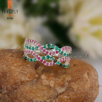 Emerald & Ruby 925 Sterling Silver Infinity Ring