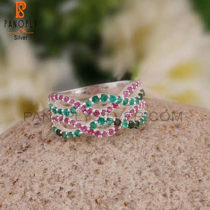Emerald & Ruby 925 Sterling Silver Infinity Ring