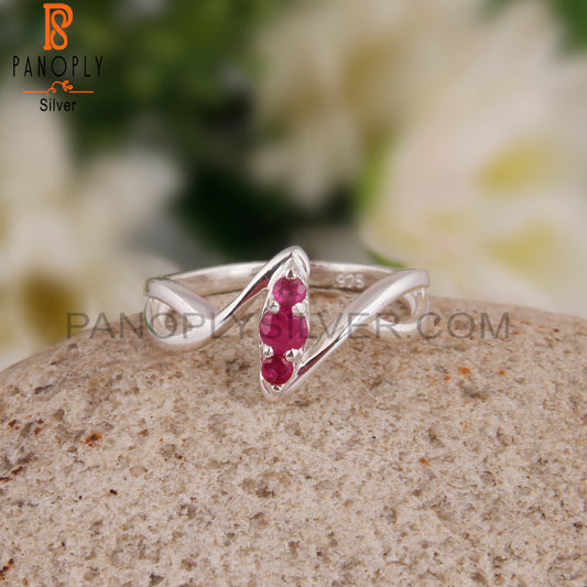 Ruby 925 Sterling Silver Zig Zag Ring