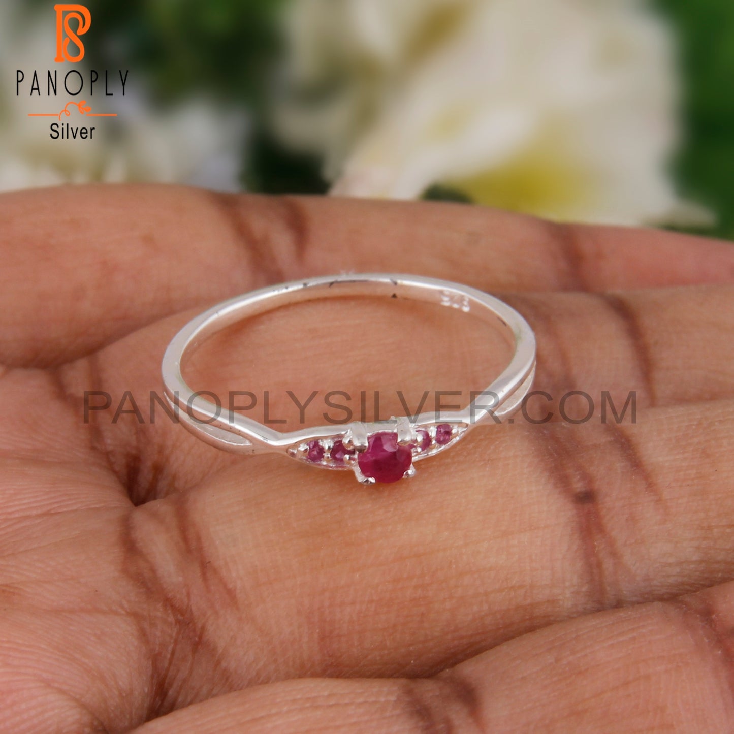Garnet 925 Sterling Silver Cluster Ring Band