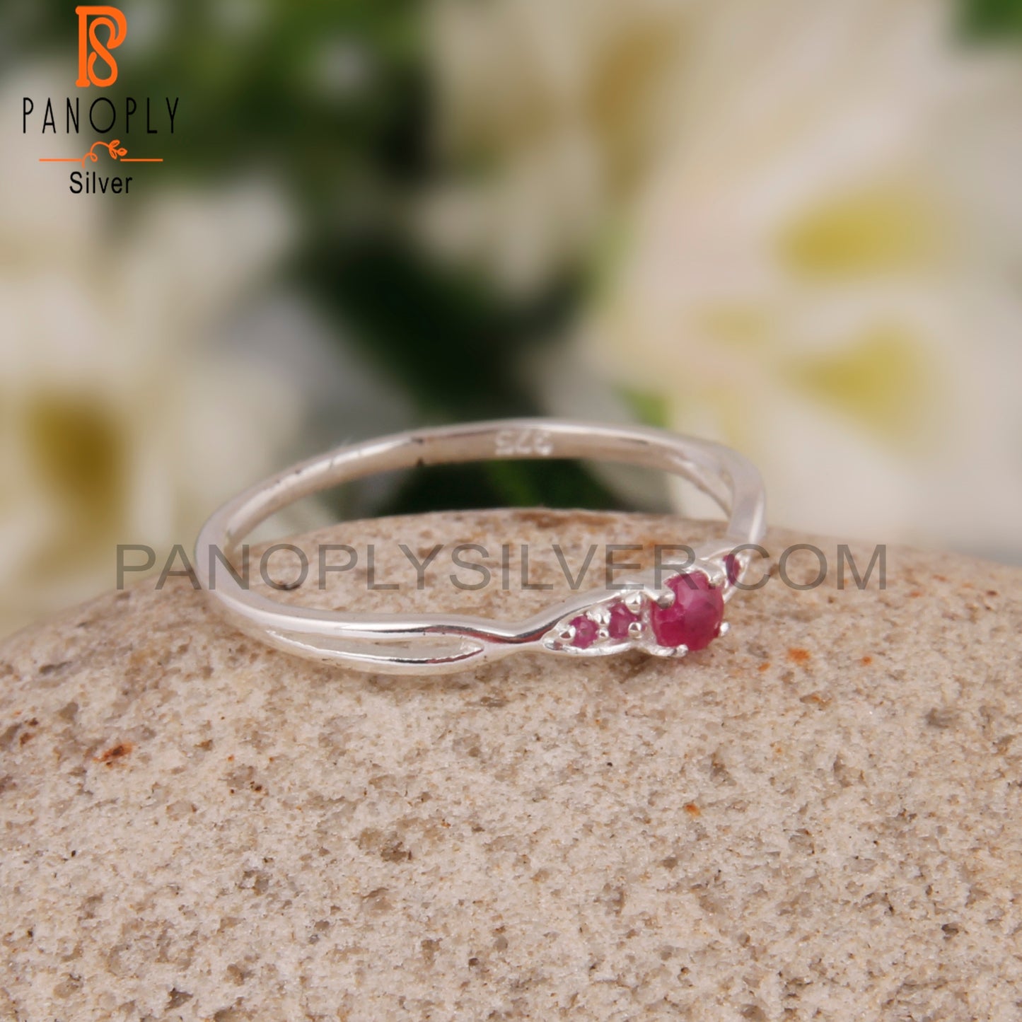 Garnet 925 Sterling Silver Cluster Ring Band