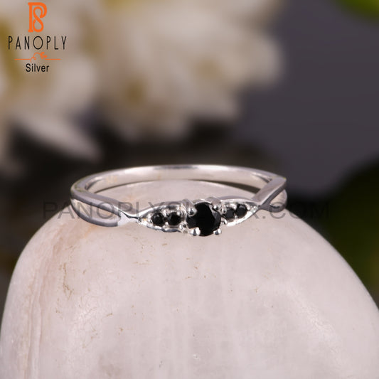 Black Onyx & Black Spinel Round 925 Sterling Silver Ring