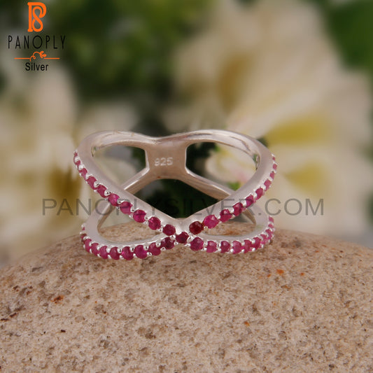 Ruby 925 Sterling Silver Criss-Cross Knuckle Ring