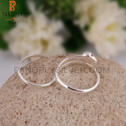Ruby & White Topaz 925 Sterling Silver Snake Ring Band