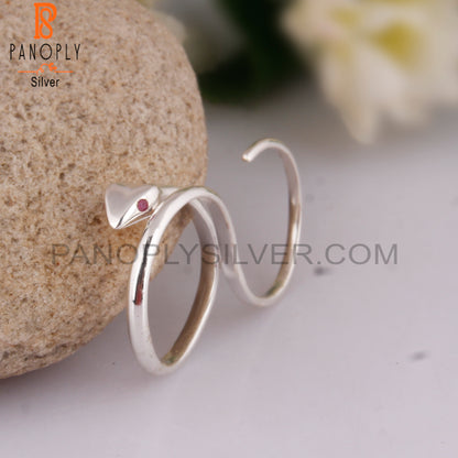 Ruby & White Topaz 925 Sterling Silver Snake Ring Band