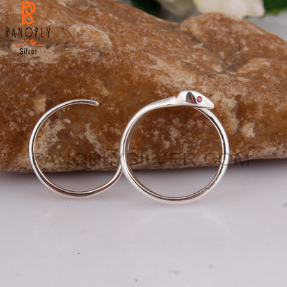Ruby & White Topaz 925 Sterling Silver Snake Ring Band