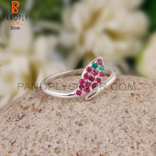 Emerald & Ruby 925 Sterling Silver Snake Ring Band