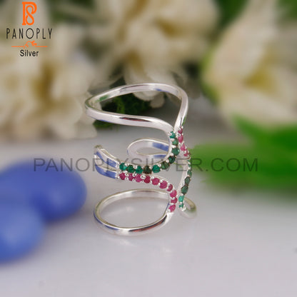 Emerald & Ruby 925 Sterling Silver Stackable Ring