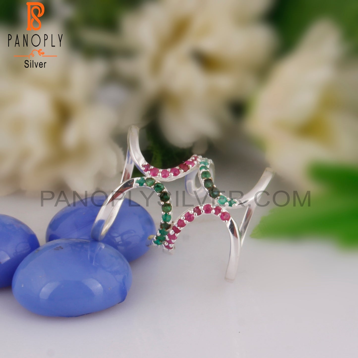Emerald & Ruby 925 Sterling Silver Stackable Ring