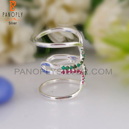 Emerald & Ruby 925 Sterling Silver Stackable Ring