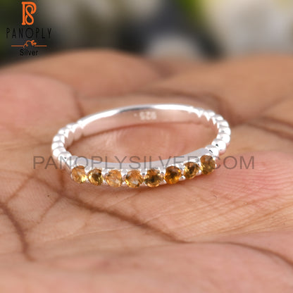 Citrine Orange Round Shape 925 Sterling Silver Ring