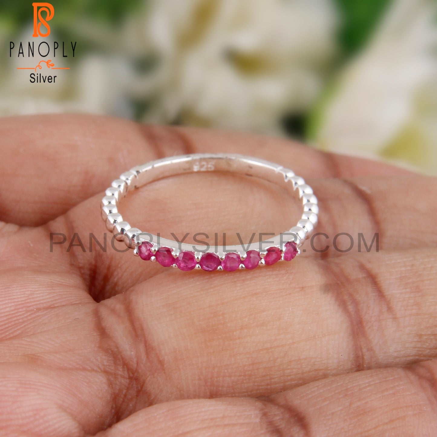 Ruby Round Shape 925 Sterling Silver Ring Band