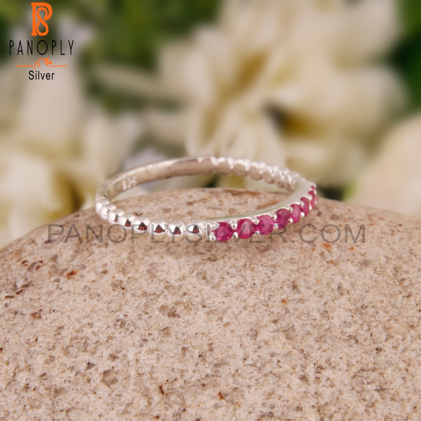 Ruby Round Shape 925 Sterling Silver Ring Band