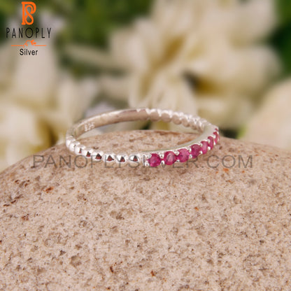 Ruby Round Shape 925 Sterling Silver Ring Band