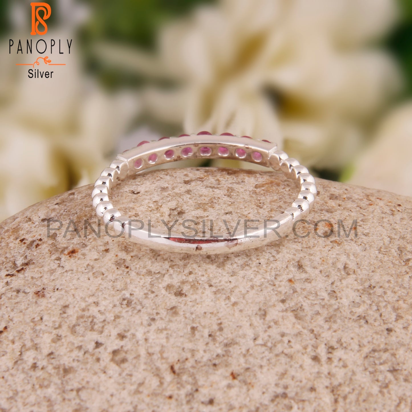 Ruby Round Shape 925 Sterling Silver Ring Band