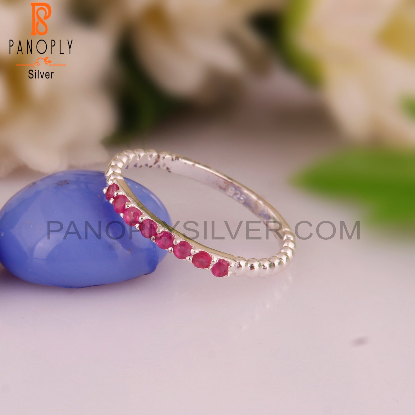 Ruby Round Shape 925 Sterling Silver Ring Band