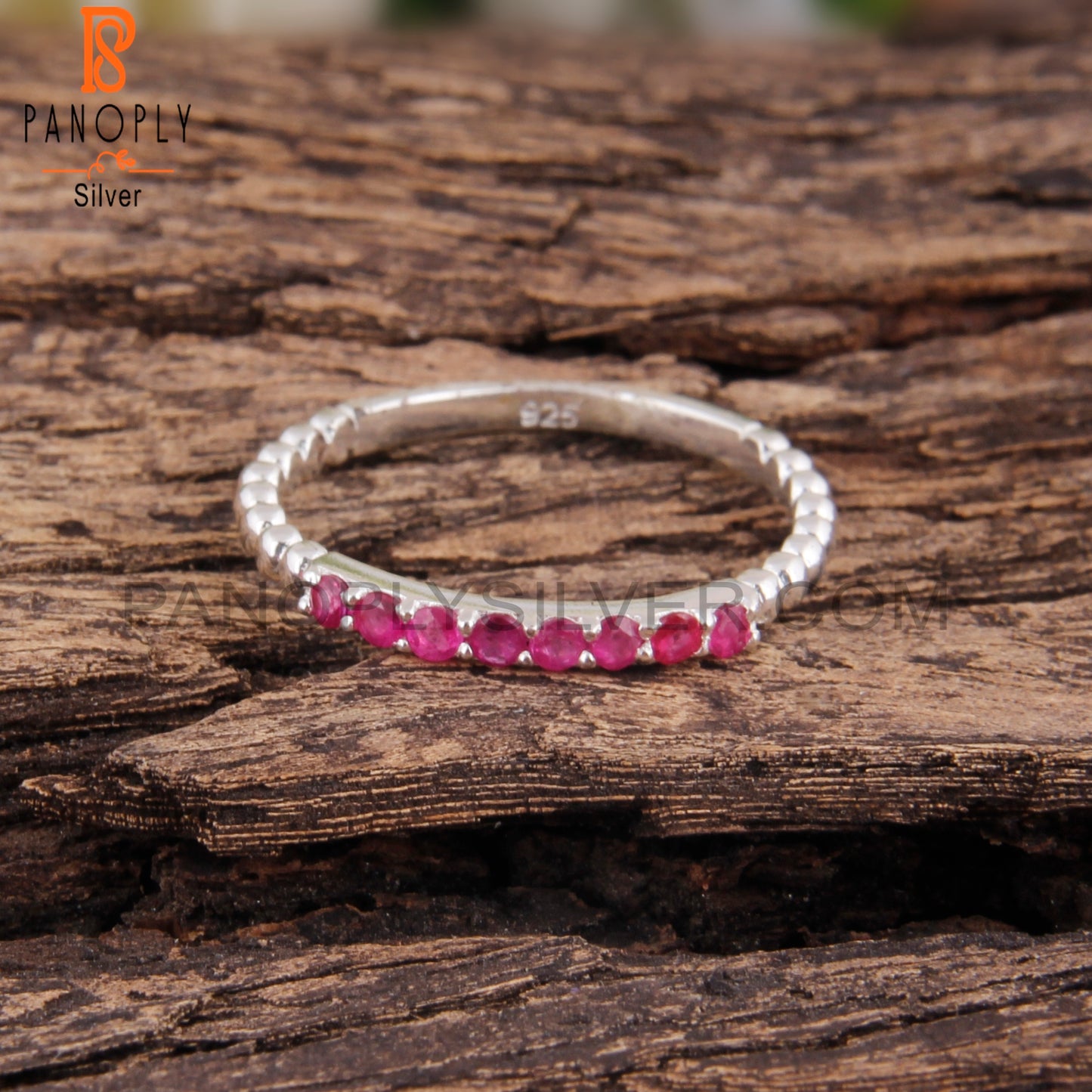 Ruby Round Shape 925 Sterling Silver Ring Band