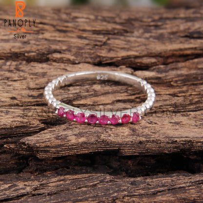 Ruby Round Shape 925 Sterling Silver Ring Band