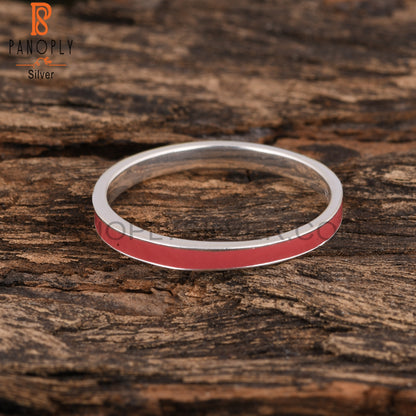 Red Enamel Engagement 925 Sterling Silver Ring